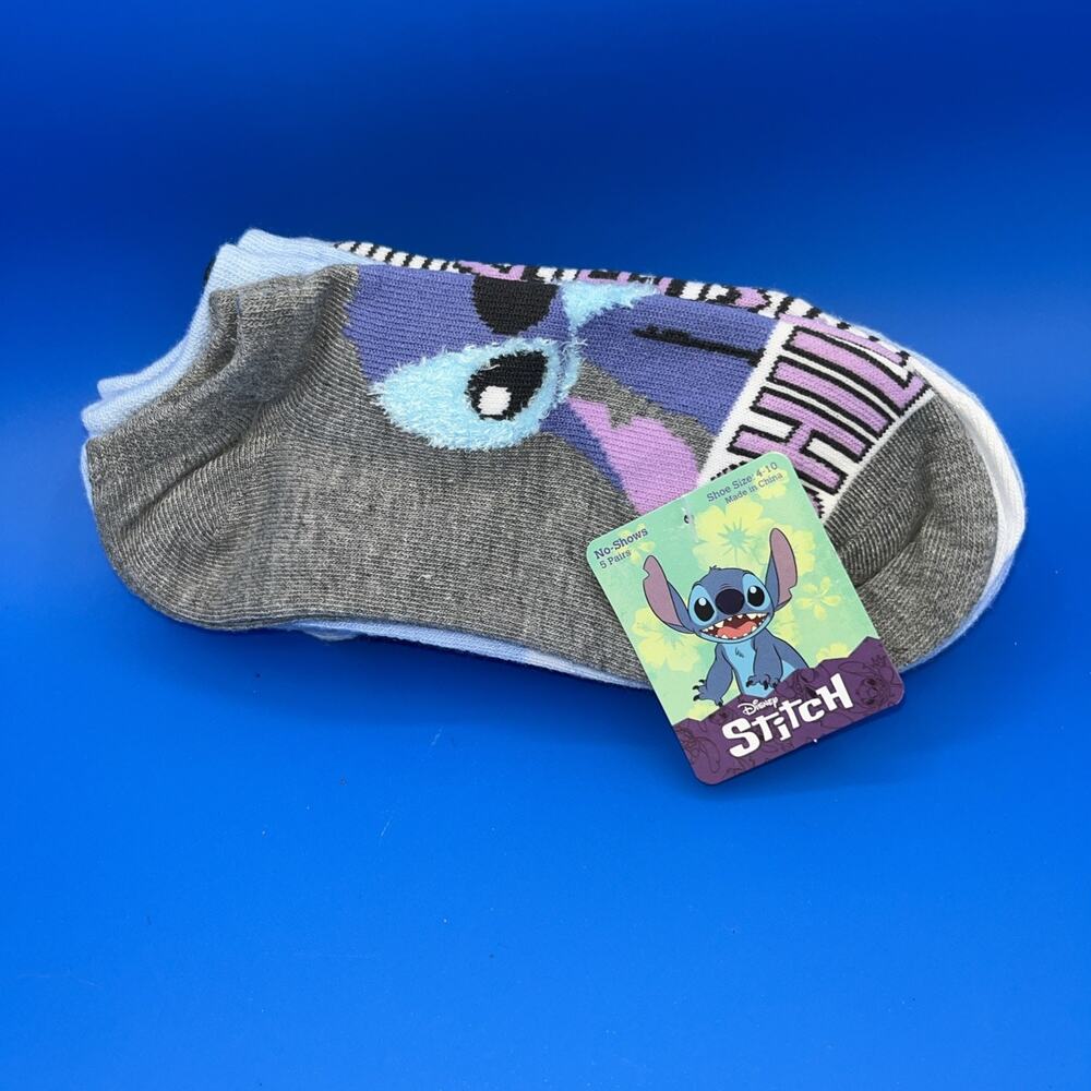 5 pk Disney Lilo & Stitch No Show Socks Shoe Size 4-10 NWT